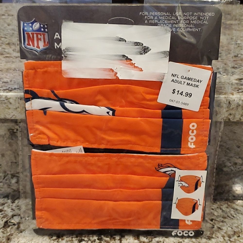 NFL Denver Broncos one pack of 2 Facemasks NWT